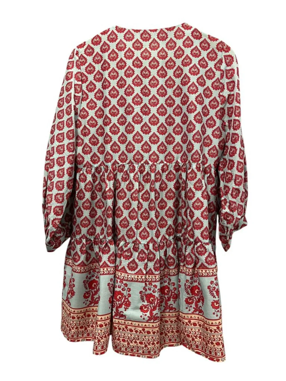Zara Printed Block Pattern Boho Mini Dress, Blue, Red,